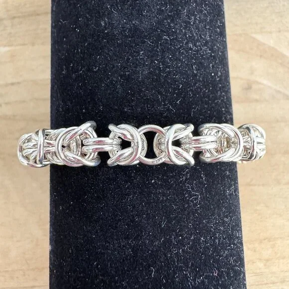 STERLING SILVER 925 ITAOR Byzantine Link Bracelet 7.25" 12g - Picture 2 of 4
